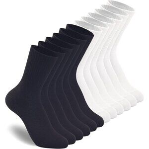 3-6 Pack Womens 6 Pairs White Crew Casual Calf Lightweight Thin Socks Size  6-11